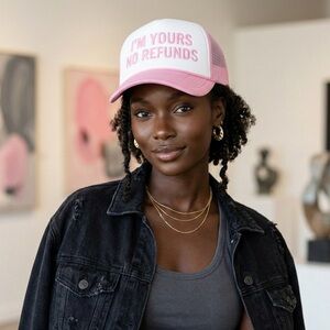 I’M YOURS NO REFUNDS Pink Trucker Hat Embroidered Cap Cute Aesthetic Streetwear